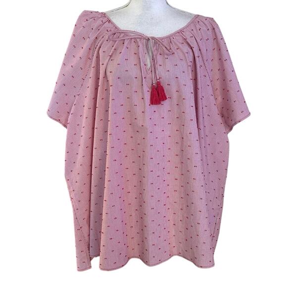 Lane Bryant Tops - Lane Bryant Plus Size 38 40 7X Striped Blouse Top Shirt Dots Tassels Tie Front